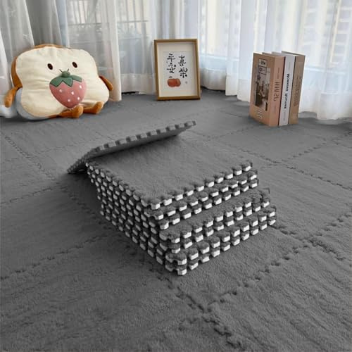 Tappeto Puzzle da Pavimento per Bambini 12 Pezzi 30 x 30 x 1 cm con Bordi Morbido Tappetino da Gioco in Schiuma Peluche Tappeto Puzzle per Cameretta o Salotto