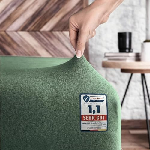 Wolkenfeld Spannbettlaken 180x200cm bis 200x200cm aus 100% Baumwolle, Oeko-TEX Zertifiziert – Weiches Jersey Spannbettlaken 200x200 für Matratze und Topper bis 20 cm – Waldgrün