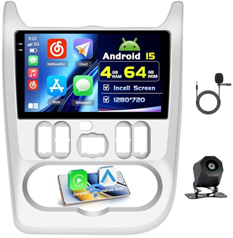 4+64G Autoradio für Renault Logan 1 Sandero 2009-2015 Largus Dacia Duster | Incell Touchscreen Wireless Carplay Autoradio 2 DIN GPS Navi Bluetooth 5.0 WiFi FM/RDS Rückfahrkamera EQ 4+64G