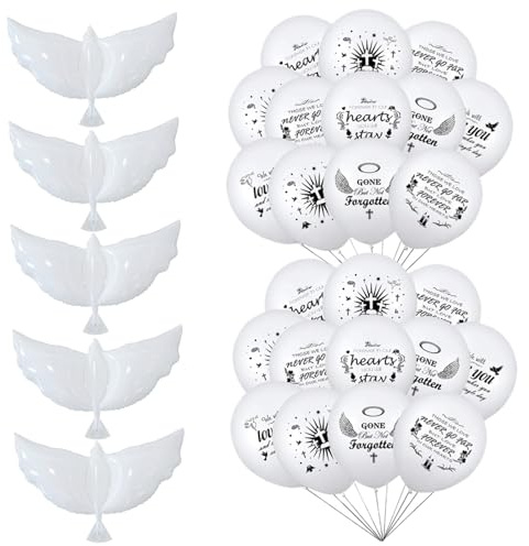 50 Pcs White Memorial Balloons with Dove Balloons, Reusable Latex for Memorial Release