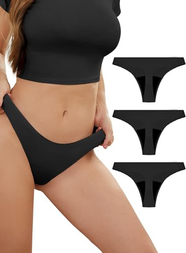 PoseFree periodiska underkläder tanga för enkel blödning, sömlös bekväm – 3-pack osynliga perioder stringtrosor kvinnor (storlek S-XXL), A-svart, XL