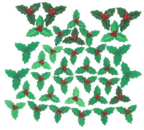 TOBBOMEY 30 Piezas Adornos de Acebo de Resina para Decoración de Guirnaldas de Navidad Ornamentos Festivos para Manualidades y Árboles Navideños