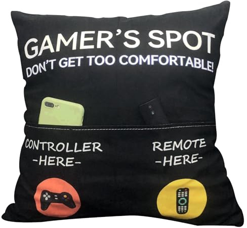 ZUYUROU Gamer Gifts, Pocket Design Throw Pillow Covers 18 x 18 Inch, Gaming Room Décor Stocking Stuffers Easter Basket Stuffers for Teen Boys Girls Men Father Boyfriends-Black