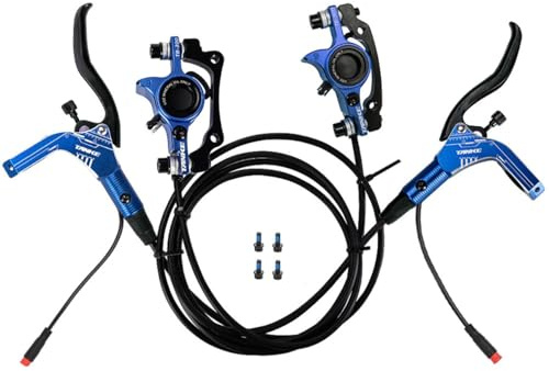 HZXQCVB E-Bike Set Freni A Disco Idraulici 2 Pistoni 2 Pin Kit Freni Anteriore Destro 850mm Posteriore Sinistro 1570mm Freno Idraulico per Biciclette per Scooter Leva in Lega di Alluminio(Blue)