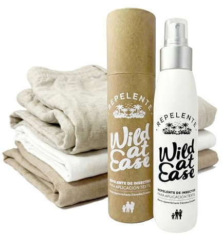 Wild at Ease Spray Repelente Mosquitos y Garrapatas para Ropa y Tejidos con IR3535. Sin DEET ni Permetrina. Protección Contra Picaduras hasta 3 Meses o 3 Lavados. Antimosquitos Sin Olor. 100ml.