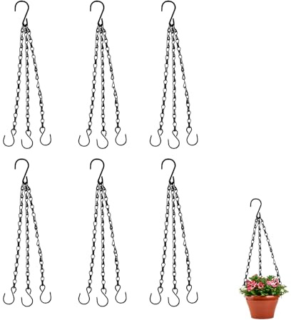 HAYGEM 6 Pièces Suspension Plante Crochet et Chaîne, Chaîne pour Fleurs avec Crochets en S, Chaîne Suspendue Panier Suspendu Noir, pour Jardinières, Paniers Suspendus, Mangeoires d'oiseaux | Avec crochet en S, pour suspension de plantes, pour pots de fleurs, pour jardinières, pour mangeoires à oiseaux