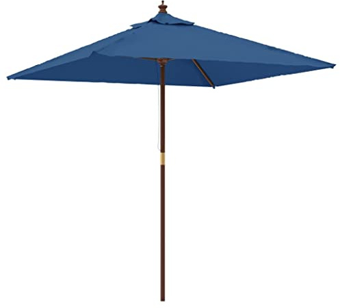 Toldo lateral extensible, sombrilla con mástil de madera, color azul celeste, 198 x 198 x 231 cm, protección visual para jardín, balcón, piscina, terraza