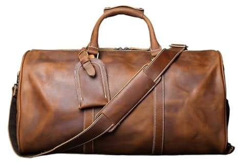 Reisetasche Leder Retro-Handgepäck for Männer Und Reisetasche Aus Leder, Schichtrindsleder, Große Kapazität, Einzelne Umhängetasche Wasserdicht(Retro Brown)