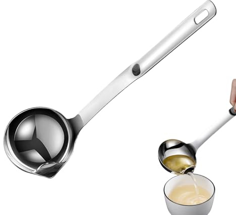 Cuillère séparateur d'huile – Cuillère à mousser à graisse en acier inoxydable – Louche à soupe à long manche – Bec verseur – Séparateur de sauce pour la maison, le dortoir, l'hôtel, le café, la