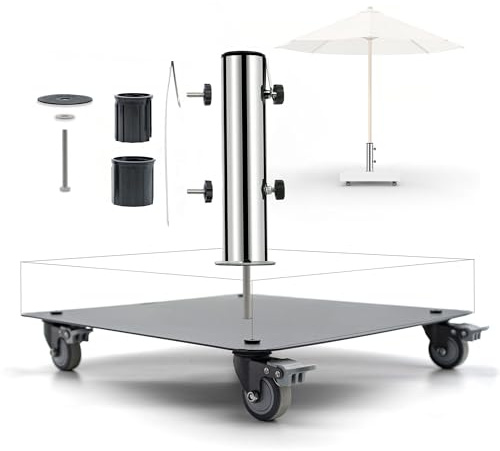 hausratplus Universalplatte Metall lackiert Set | Schirmständer Vario mit Rollen 360° drehbar + Feststellbremsen und Edelstahl-Schirmrohr für Sonnenschirme