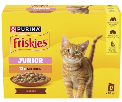 FRISKIES Junior in Sauce mit Huhn, 72er Pack (6 x 12 x 85g) | Katzenfutter nass