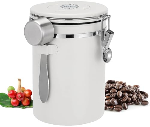 YFXREIL Airtight Coffee Canister, 1800ML Stainless Steel Container with Measuring Scoop & Date Tracker for Coffee, Tea, Sugar and Nuts