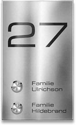 Metzler Mehrfamilien Funkklingel aus Edelstahl - 2-fach Kabellose Türklingel mit individueller Gravur - Hohe Reichweite - Aufputz-Montage - Größe: 12 x 20 cm