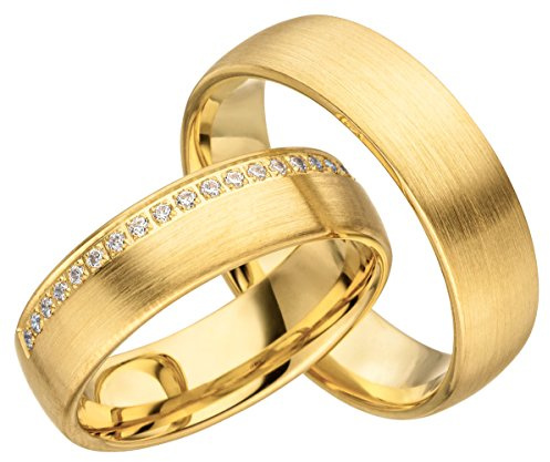 2x 585 Gold Eheringe Partnerringe Trauringe Hochzeitsringe in Gelbgold *mit Gravur und Steinen* JC007
