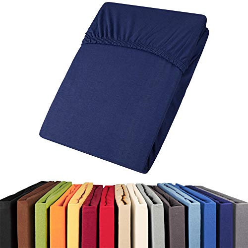 aqua-textil Viana Topper Laken 200x200-200x220 cm dunkel blau Baumwolle Spannbetttuch Jersey Spannbettlaken