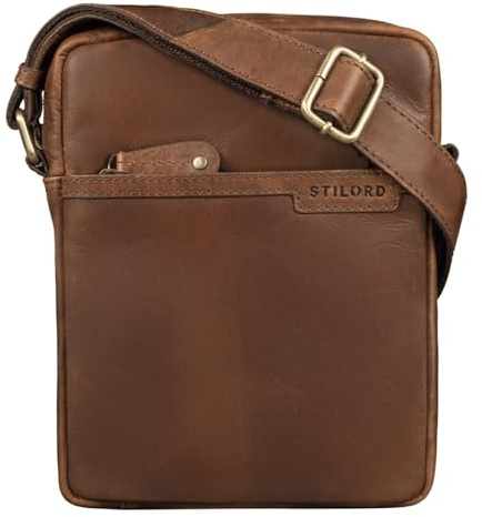 STILORD Blake Herrentasche zum Umhängen Leder Kleine Schultertasche Männer 8 Zoll Messenger Bag DIN A5 Echtes Vintage Leder Farbe:Mocca - Dunkelbraun
