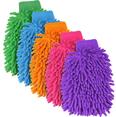 BBTO 5 Pack Car Wash Mitts Scratch Free Premium Chenille Microfiber Mitts