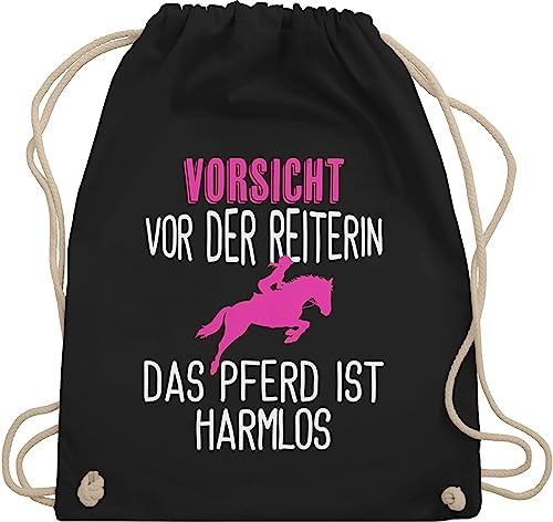 Shirtracer Turnbeutel Rucksack - Pferde Geschenk und Reiten Zubehör - Vorsicht vor der Reiterin fuchsia/weiß - Unisize - Schwarz - beutel mit pferden sprüche reit zubehöhr pferd das ist harmlos