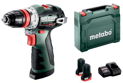 metabo PowerMaxx BS 12 BL Q Akku-Bohrschrauber 12V Bürstenlos mit 2x 2.0 Ah | Inkl. Ladegerät und Koffer, Metabo Quick-System, bürstenloser Motor, 38 Nm, LED-Licht, Bohrfutter, Gürtelhaken, handlich