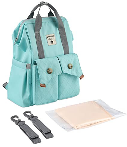 SONARIN Großer Kapazität Baby Wickelrucksack Wickeltasche,Multifunktional Wasserdicht Leicht Babytasche Wickeltasche Rucksack mit Wickelunterlage & Kinderwagen Haken für Mama & Papa(Grün)