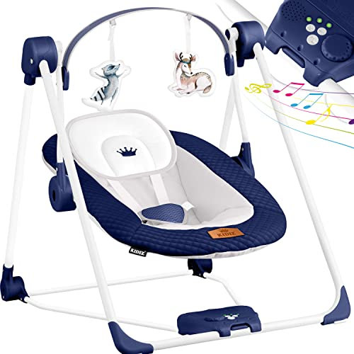 KIDIZ® Babywippe Babyschaukel mit 5 Geschwindigkeitseinstellungen zusammenklappbarer Baby Wippe Schaukel Babyhochstuhl mit Spielbogen Spielzeugen 5 beruhigende Naturgeräusche, Blau