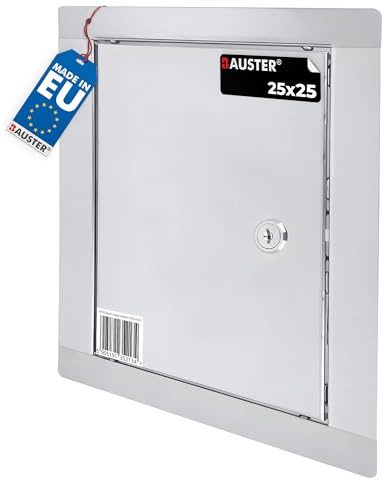 BAUSTER® 1 Stück Revisionstür 25x25 cm Edelstahl mit Schlüssel, zur Abdeckung des Gehäuses, Metall silber, Öffnungen in der Wand, Revisionstür, Revisionsklappe, Revisionstür