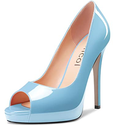 Aachcol Femmes Plate-Forme Aiguille Haut High Talon Heel Escarpins Slip-on Ouvert Bout Dress Chaussures Bureau Party Mariage Vernis 13 CM