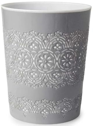 PREMZO Round Flora Bin 9 Liter Basket Container Storage Plastic Waste Paper Small Rubbish Bin Trash for Bedrooms Lounge Kitchen Home Office Bathroom Dormitory Rooms (Grey)