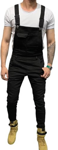 Salopette Jeans Homme Grande Taille Skinny Vintage Combinaison Pantalon Vêtements de Travail Cargo Barboteuses Combinaisons Noir Taille FR M/Asie L