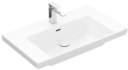 Villeroy & Boch Subway 3.0 Schrankwaschtisch, 800 x 470 mm, 1 Hahnloch, mit Überlauf, ungeschliffen, 4A7080, Farbe: Weiß Ceramicplus