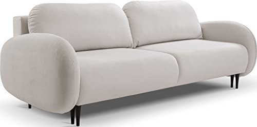 WFL GROUP Sofa mit Bettkasten - Gemütlich Schlafsofa mit Schwarze Metallbeine - 3 Sitzer Sofa Couch mit Schlaffunktion Bettfunktion Skandinavisch Polstergarnitur - Beige