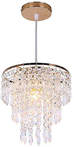 FRIXCHUR Mini Crystal Chandelier Lighting Fixture Flush Mount Ceiling Light Shade Chrome Lampshade Crystal Pendant Light for Hallway Girls Room Closet Dining Room Bathroom E26