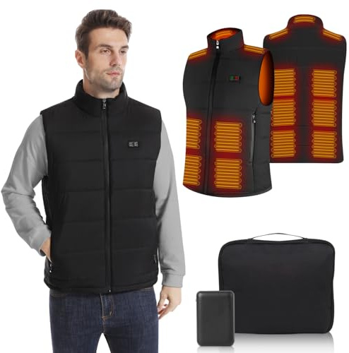 Rtdep Gilet Chauffant Homme, Veste Chauffante avec 15 Zones, Gilet Chauffant Homme Électrique avec Batterie USB 10000mAh, Doudoune Chauffante pour Moto Pêche Chasse Camping（M）