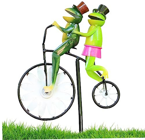Muzrunq Garden Wind Spinner Vintage Wind Spinner Bicycle Cute Frog Animal Statues Sculptures Animal on Bike Windmill Toy for Yard Lawn Patio Decoration