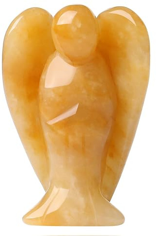 QINJIEJIE Gelbe Jade Engel Figur Schutzengel Natürliche Kristalle Edelsteine Heilung Kristall Wächter Statue Reiki Engel Figur Angel Deko Geschenke