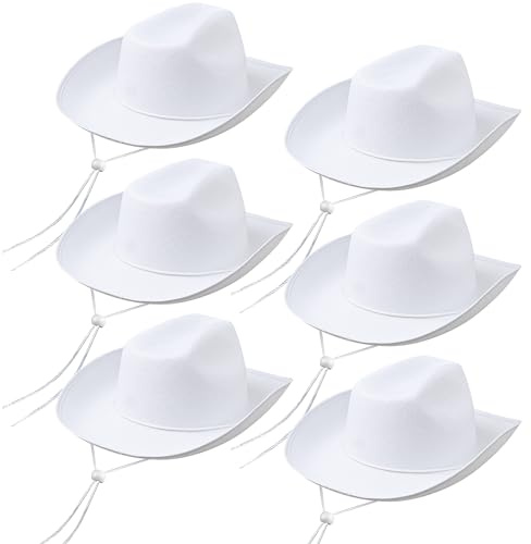 LYCN Cowboyhut, Filz, Cowboyhüte mit breiter Krempe, mit verstellbarem Kordelzug, für Hochzeit, Braut, Junggesellinnenabschied, Feiern, Verkleidungen, Männer und Frauen, 6 Stück