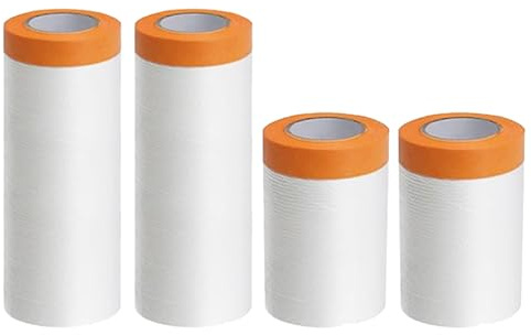 Funnytek 4Rollen Abdeckfolie mit Klebeband, (1 * 280cm+1 * 240cm+2 * 55cm) | Transparent Abdeckfolie mit Gewebeklebeband Selbstklebend für Schutz von Autos Wänden Staub und Spritzschutz