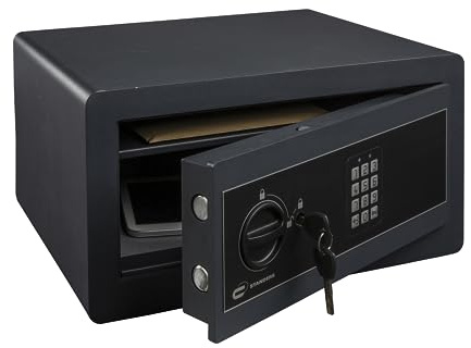 STANDERS - Elektronischer Safe - 28L - 35 x 44 x 23 cm - Wandtresor - Code-Safe - 2 Sicherheitsschlüssel - Mit Alarm - Integriertes Licht - Elektronisches Passwort Tresor