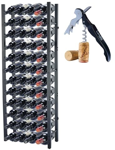 Lendo Online Vinställ - vinlåda – vinflaskhållare – vinförvaring med korkskruv svart pulverbelagd metall stål flaskhylla industriell stil… (45x20x120cm (48 flaskor))