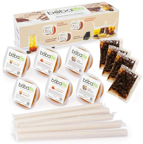 Bobalife Bubble Tea Making Kit - Gluten Free Barista Popping Boba & Tapioca Pearl Set - 6 Flavored Bursting Bubbles & 4 Instant Pearls - Bubble Tea Kit with Bamboo Straws - Vegan Gift Set