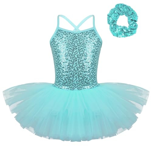 iiniim Enfant Fille Robe De Ballet Danse Tutu Ballet Justaucorps Danse Classique Leotard Paillettes Tulle Robe Costume Soirée Bal Performance 4-12 Ans Turquoise C 5-6 Ans