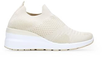 BOSANOVA Zapatillas Deportivas de Tela Tipo calcetín para Mujer confeccionadas en Material Textil elástico Color Beige con Suela de cuña de 5 cm. Sin Cierre. Calzado para Mujer