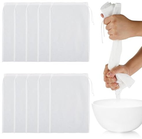 Besreey Sacchetti per latte noci, sacchetti per latte di noci, riutilizzabili, 10 pezzi, in nylon biologico, colino alimentare, riutilizzabili per setacciare latte d'avena e latte di