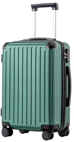 COOLIFE Koffer Trolley-Koffer Hartschalen-Koffer Rollkoffer Reisekoffervon ABS-Material mit TSA-Schloss Teleskopgriff und 4 Zwillingsrollen (Dunkelgrün, Handgepäck)