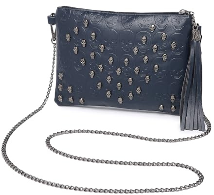 Miss Lulu Women's Clutches - Gothic Punk Style Skull Clutch Bag, Black Handbag - Ideal Clutch Bags for Women with Tassel Pendant (Navy)