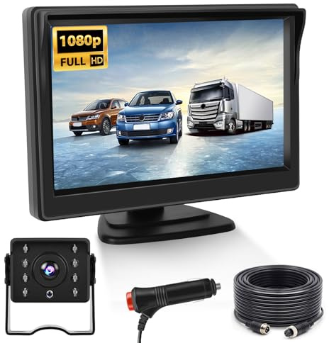 Hikity Rückfahrkamera HD Autokamera Set mit 5Zoll HD Monitor Einparkhilfe mit IP68 wasserdichte Rückfahrkamera für LKW/Van/Wohnmobil/Anhänger/PKW/Wohnwagen