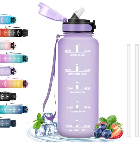 Gourde 1,5L, Gourde Sport Anti-Fuite, Paille Facile à Nettoyer, Reutilisable avec Slogan de Motivation, Bouteille d'Eau pour Running, Vélo, Camping, Randonnée