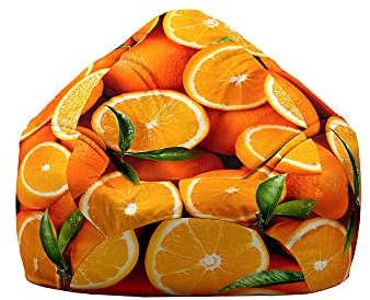 DOTBUY-SHOP Sitzsack Bezug (Ohne Füllstoff), Comfort Sitzsack Kinder Erwachsene, Waschbar Bean Bag Gaming Sitzsäcke, Obst Druck Bean Bag Chair für Indoor Outdoor (XL,Orange)