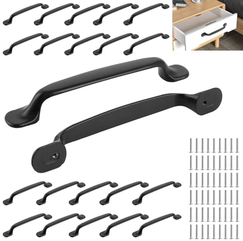 YAYODS Lot de 24 Poignée de Placard Noir Mat 160 mm - Poignée de Meuble Entraxe 128 mm en Alliage d'Aluminium - Poignées de Cuisine avec Vis pour Tiroir, Armoire et Commode - Style Moderne