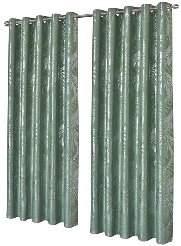 Olivia Rocco Leaf Sparkle Blackout Curtains Super Soft Thermal Insulated Ring Top Eyelet Curtain for Living Room Bedroom Drapes Window Black 2 Panels Home Decoration, Sage Green 66x90